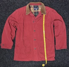 Lands' End Barn Coat Mens Red Corduroy Collar Plaid Lined - Tall XL 46-48