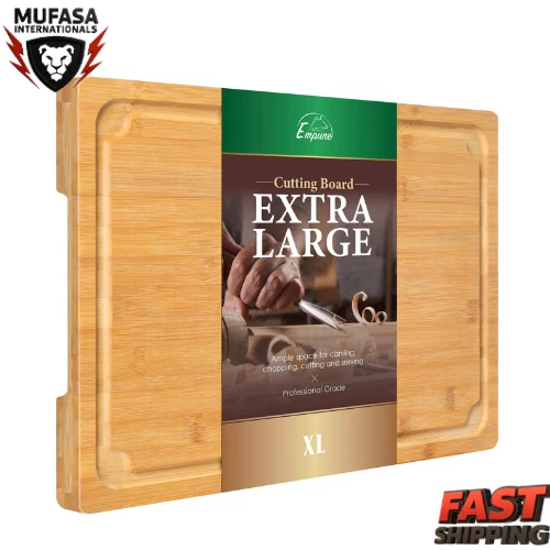 Extra Large Bamboo Cutting Board 17.6" XL with Juice Groove Handles