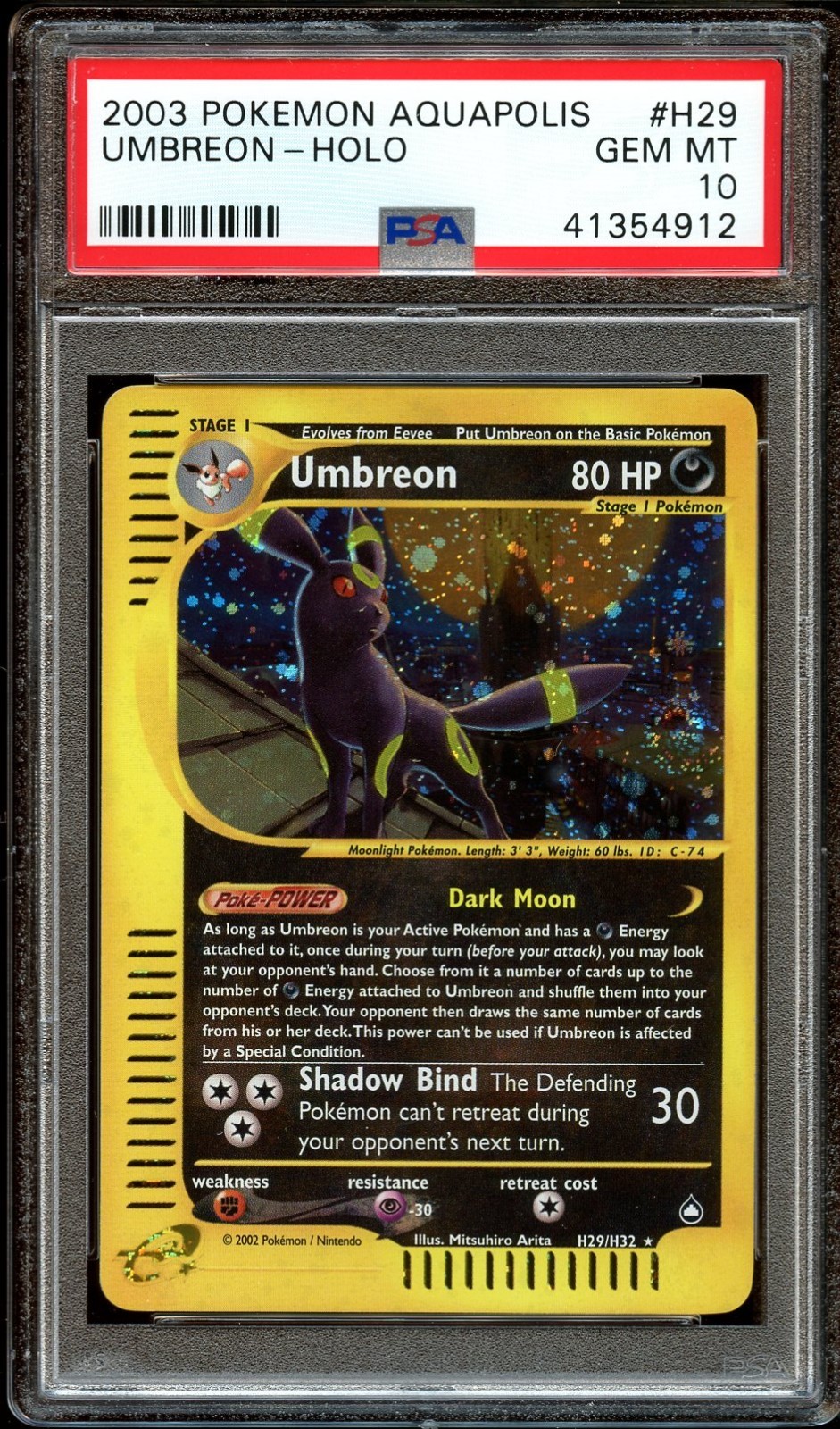 PSA 10 GEM MINT Umbreon H29/H32 SWIRL HOLO RARE Aquapolis Pokemon Card