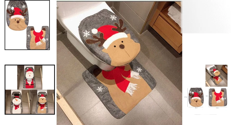 Encantadora cubierta de asiento de inodoro y alfombra roja de ciervo de vacaciones - perfecta para alegría de temporada Foto 2 de 4