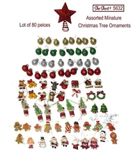 Lot of 80 Assorted Miniature 1" Christmas Tree Ornaments, Glitter Balls, Figures