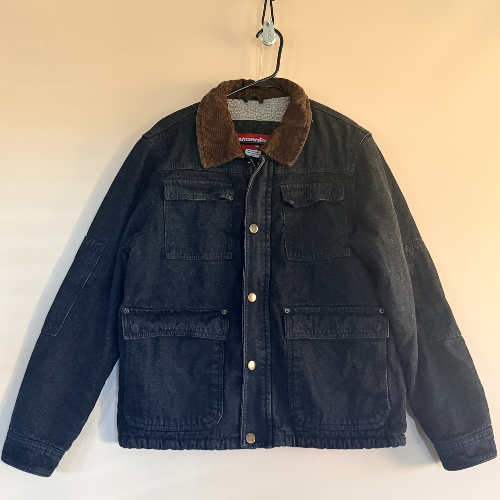 Wrangler Sherpa Lined Denim Military Barn Ranch Jacket Black Men's Small S