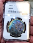 1885 o MORGAN SILVER DOLLAR $1 NGC MS 65 Stunning Rainbow Toned Luster!!