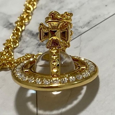 Vivienne Westwood Necklace Crystal Orb PINA Rhinestone S Gold 2.2