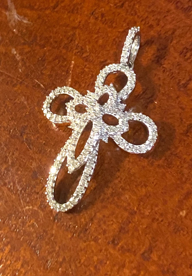 Золотой белый твердый 14k | 0,40 карат бриллиант крест | 1,60 грамма - Изображение 4 из 4