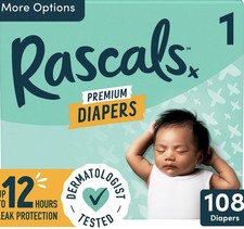 Premium Absorbent Baby Diapers Size 1, 108 Count