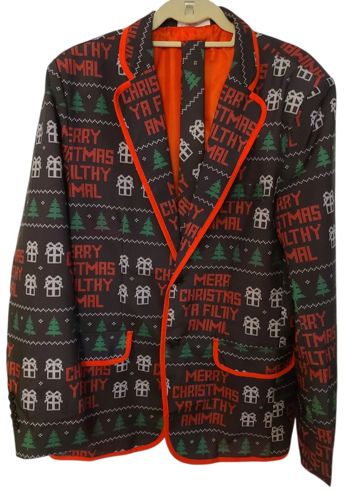 Blazer Solo en Casa MEDIANO Para Hombre Feo Navidad Suéter Vacaciones Chaqueta y Corbata Traje Foto 2 de 4
