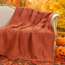 Checkered Chenille Knit Throw Blanket Couch Classic Texture Orange 50x60