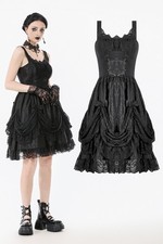 Dark In Love Women Black Gothic Lolita Priness Lace Strap Adjustable Short Dress