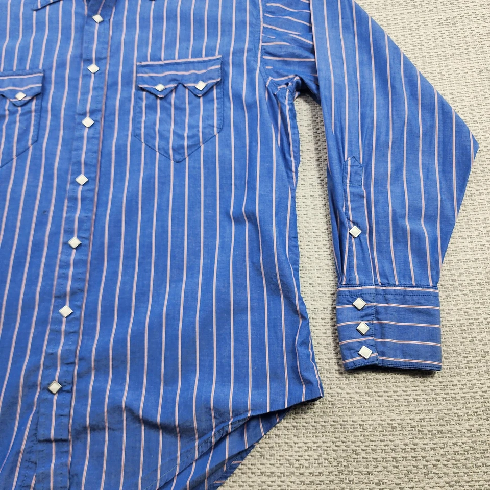 VTG Rockmount Ranch Wear Shirt Mens M Blue Striped Western Pearl Snap Made USA - Image 2 of 4