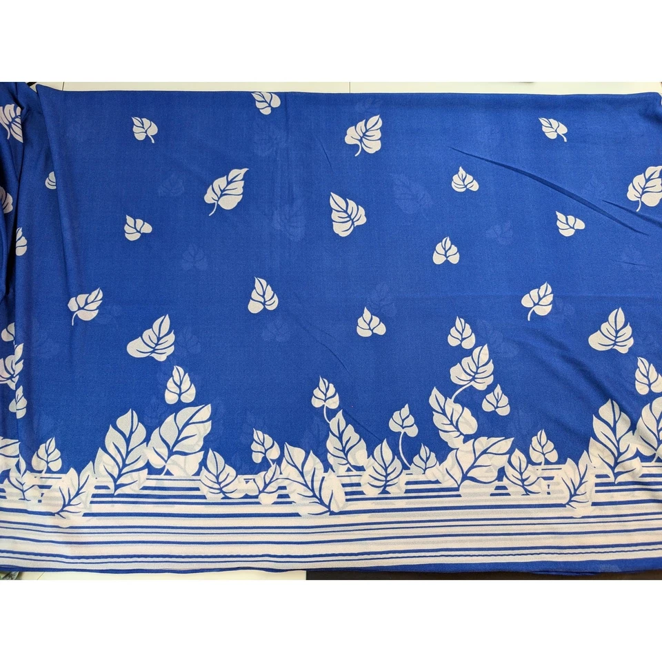 Material de costura vintage tela tejido azul floral hibisco borde estampado 5 yardas Foto 3 de 4