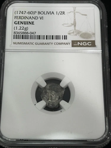 SASA 1747-60 P Bolivia Ferdinand VI Silver 1/2 Real Ngc Genuine 1.22g
