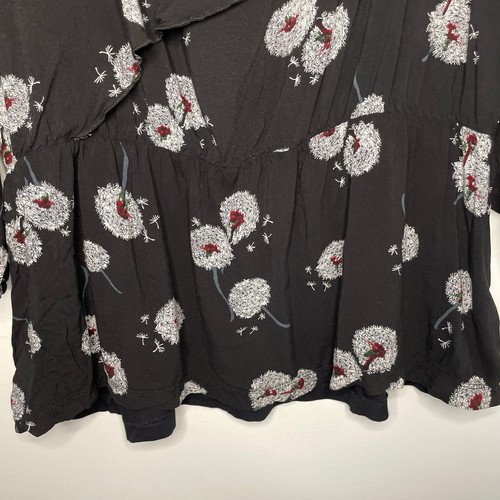 Anthropologie Deletta Wish Bloom Dandelion Top Womens Sz XL Black Floral Peplum - Picture 6 of 9