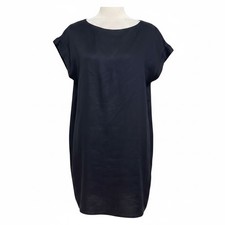 Tahari Dress Womens M Dark Navy 100% Linen Shift Tunic Dress Short Sleeve Spring