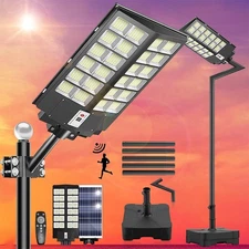 10000W Commercial Solar Street Light Dusk to Dawn Lamp with 9.35Ft Ground Pole