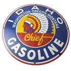 Vintage Idaho Gasoline Sign - Indian Chief Gas Motor Oil Pump Porcelain Sign