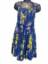 Lulus Size L Navy Floral Smocked Sundress Rayon Adjustable Strap Fit Flare