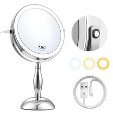 8 Inch 3 Color Lighted Rechargeable Makeup Vanity Mirror 15x Magnification