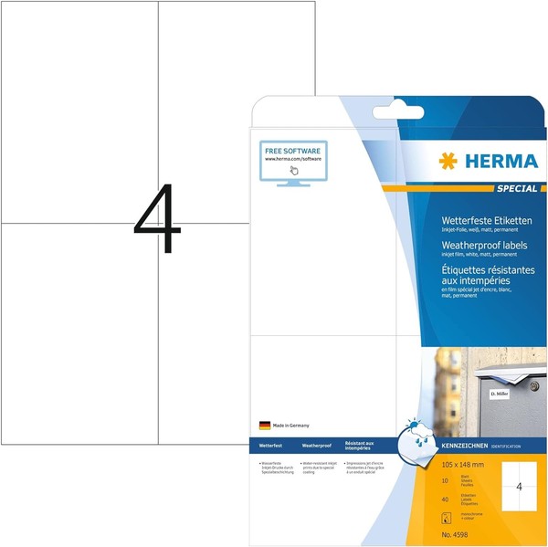 Herma Inkjet Folien-Etiketten 105 X 148 Mm Weiß 40 Etiketten-image