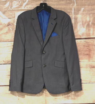 David Oliver Boys 12 Classic Party Jacket Gray 6 Pockets Accent Blue Lining