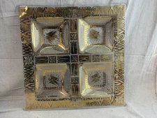 VTG MCM Georges Briard 22 K Gold Pegasus Atomic Floral Divided 4 Square Tray 15”