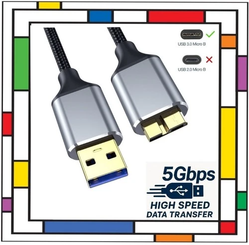 USB 3.0 Hard Drive Braided Cable 5Gbps for Portable External Hard Drive Xbox PS