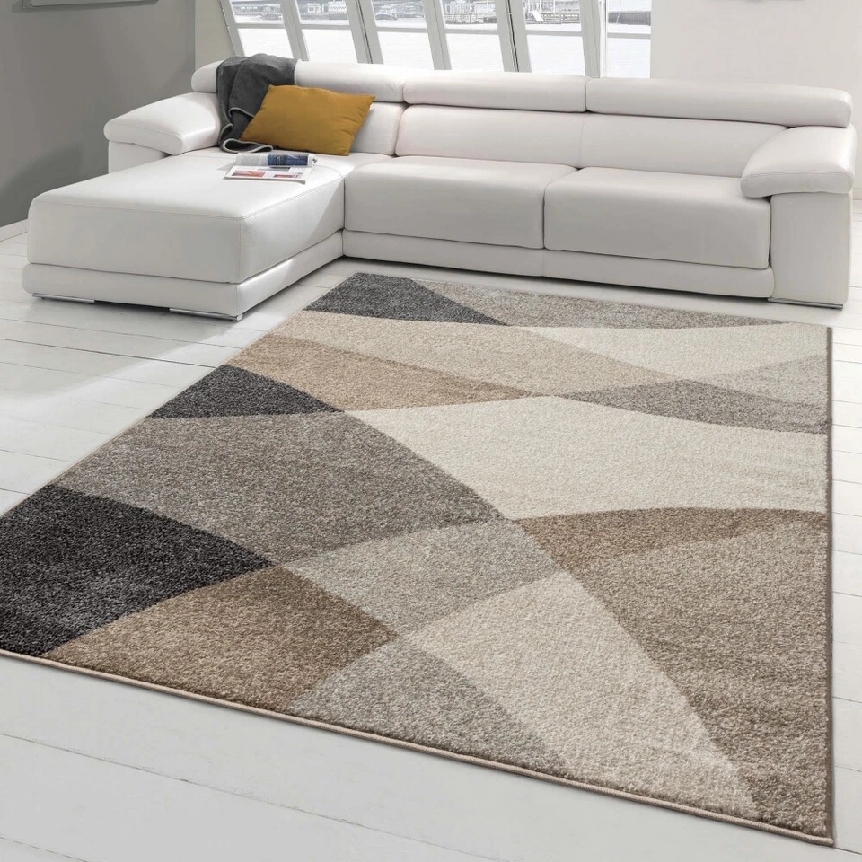 Tapis de Salon avec motif abstrait moderne | facile d'entretien | gris beige - Photo 1/4