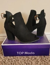 Womens Top Moda Block Heel Open Toe Booties