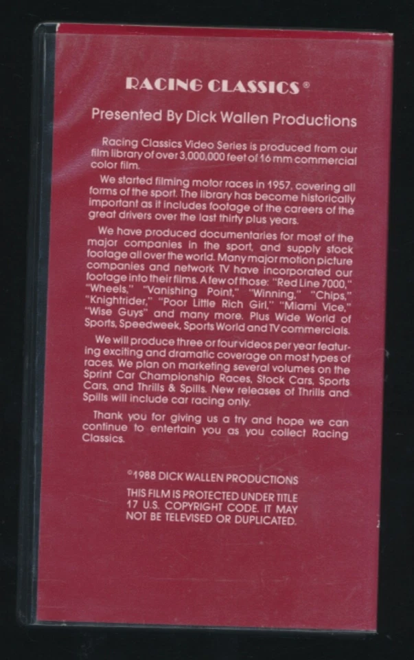 Lot Of 2 Dick Wallen Productions Racing Classics & Sprint Car Thrills VHS Tapes - Image 4 of 4