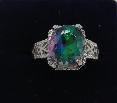 WUNDERSCHÖNER KLUNKER RING MIT REGENBOGEN STEIN    Gr. 60 / 19 mm