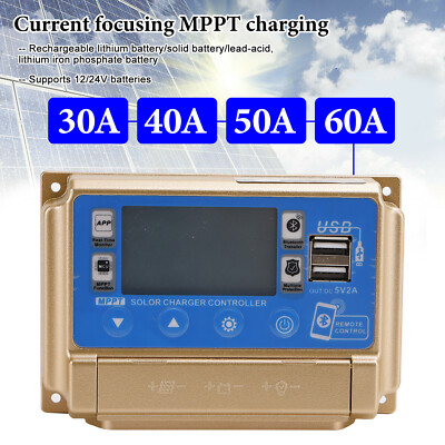 30A-60A MPPT Bluetooth APP Solarladeregler Ladegerät für 12V/24V Batterie Gold