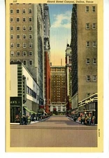 Akard Street Canyon-Buildings-Dallas-Texas-Vintage Linen Postcard