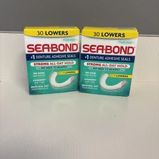 2 Pk-Sea Bond Secure Denture Adhesive Seals, Fresh Mint 30 Lowers-60 Total 