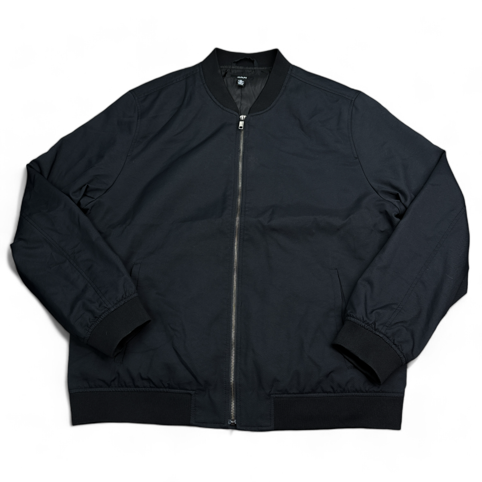Alfani Bomber Jacket Mens Size XL Black Full Zip Nylon Lined Casual