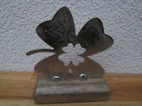 Aufsteller Kleeblatt Aus Metall / Silber Auf Mangoholz Sockel Deko Wohnen Klein