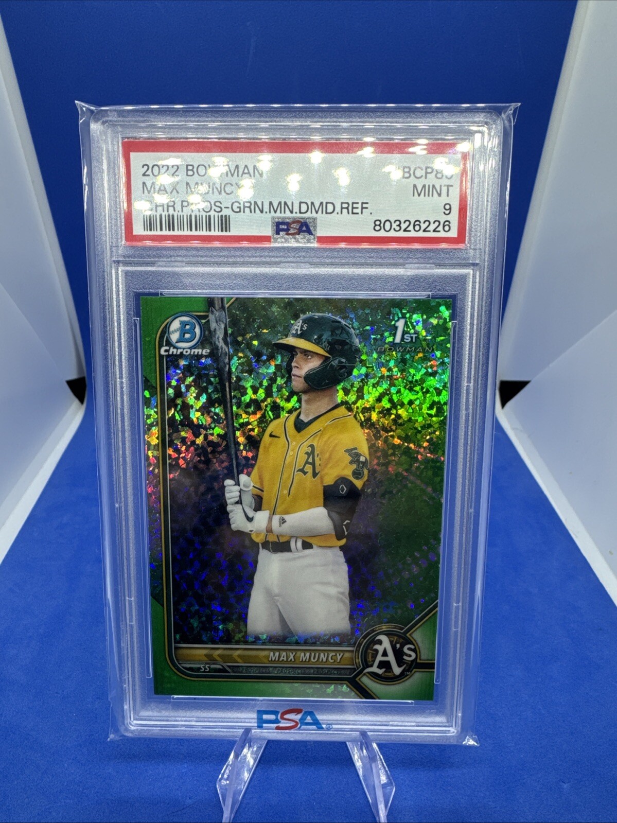 2022 Bowman Chrome 1st Max Muncy #BCP-89 GREEN MINI DIAMOND REFRACTOR /99 PSA 9