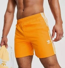 NEW MENS ADIDAS ORIGINALS 3 STRIPES TREFOIL SWIM SHORTS ORANGE