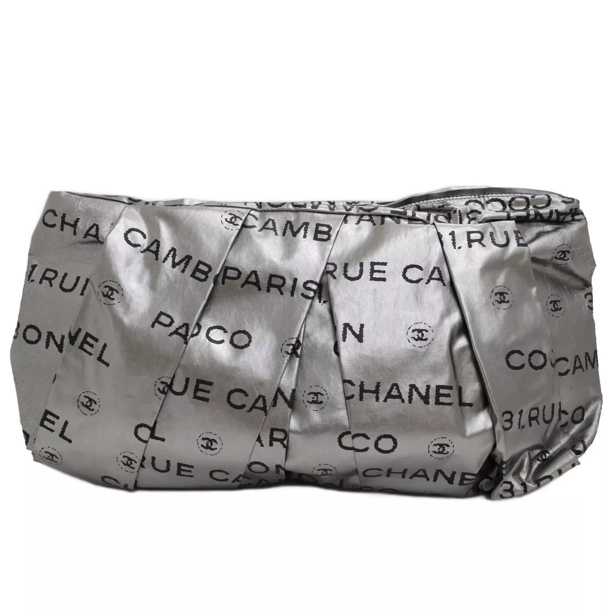 CHANEL Unlimited Line Nylon Silver Clutch Bag #2618 Rise-on