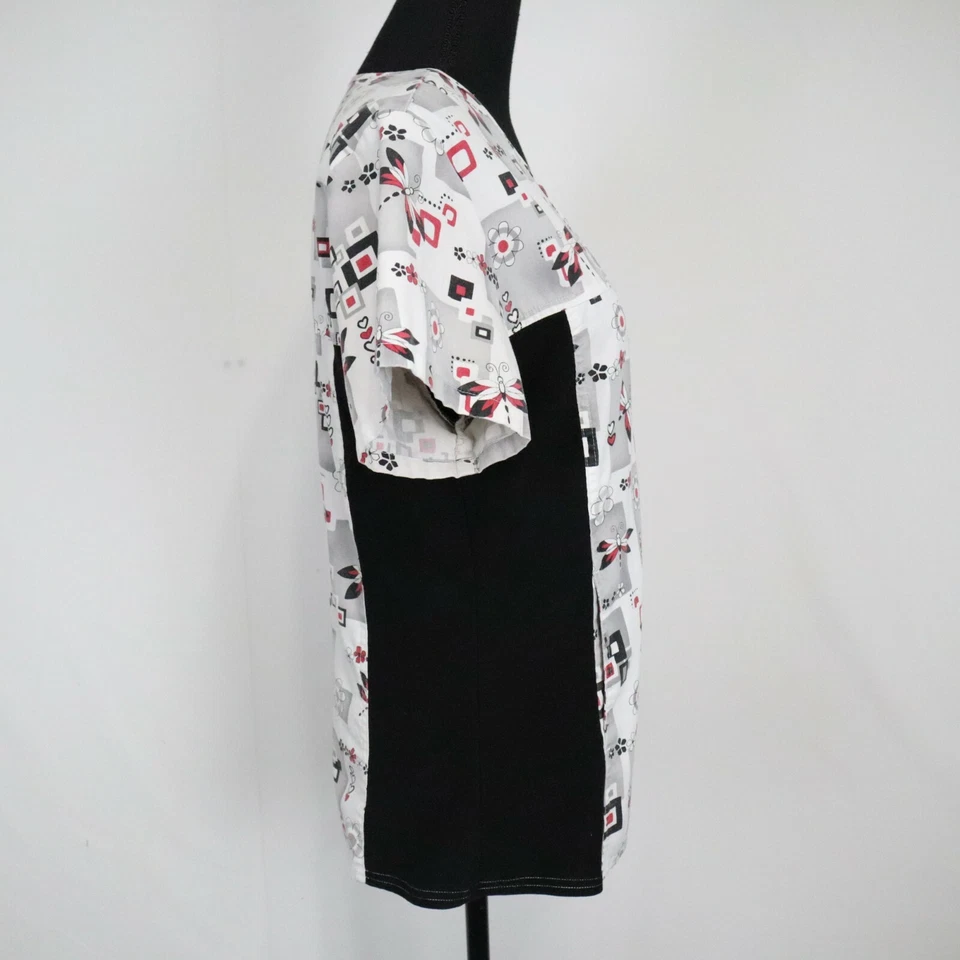 Cherokee Scrub Top Womens Small Dragon Fly Floral Short Sleeve Medical Uniform - Image 4 of 4