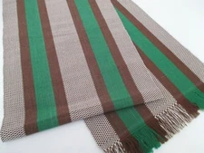 NATHAN TURNER WOVEN STRIPE Green Brown FRINGED TABLE RUNNER ~ 13" x 106" ~ New  