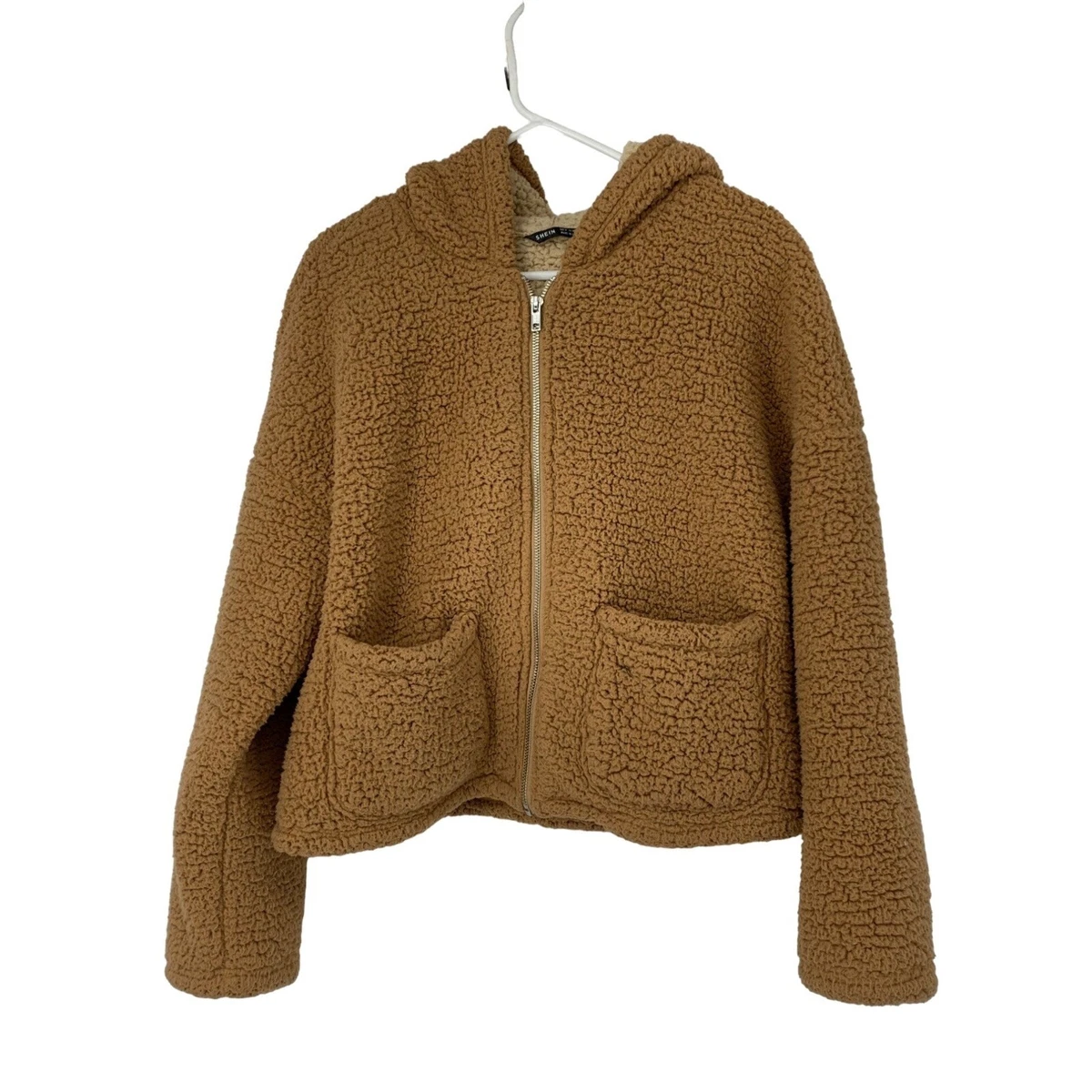 Shein Hoodie Sherpa Jacket Zip Front Cozy Teddy Patch pockets Size M  Sweater 301 | eBay