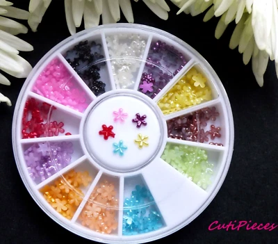 3D Nail Art Tiny 'Pearl Flowers' Stars Shape Wheel Pot over 200pcs Flat Back Gem