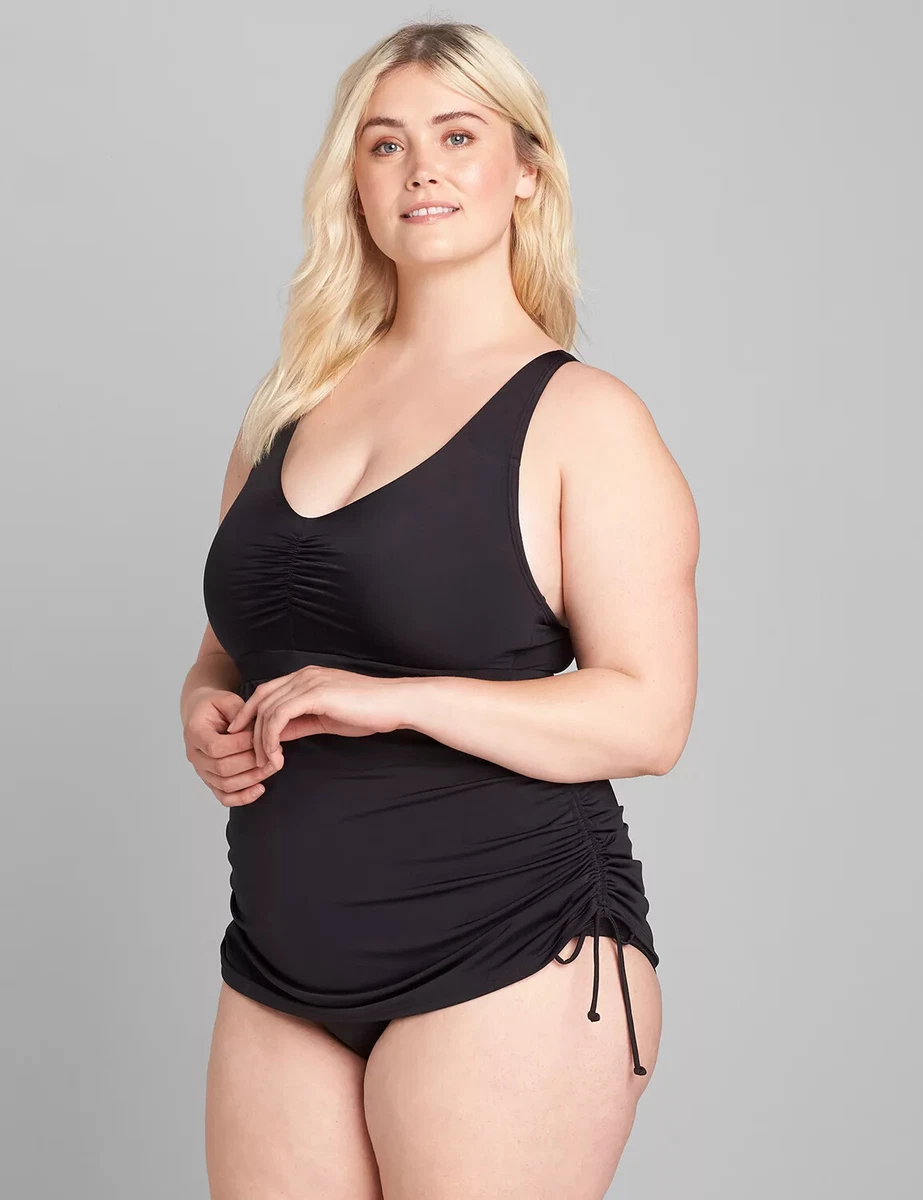 Cacique Swim Black Drawstring No-Wire One Piece Swimsuit Swimdress