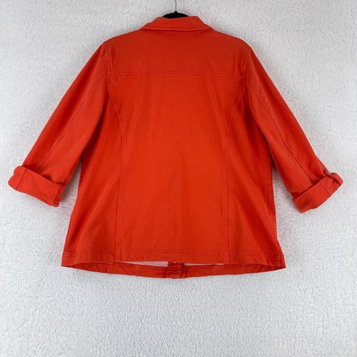 Quacker Factory Orange Bedazzled Button-Up Jacket Womens Roll Cuff Sleeve Size L - Picture 15 of 16