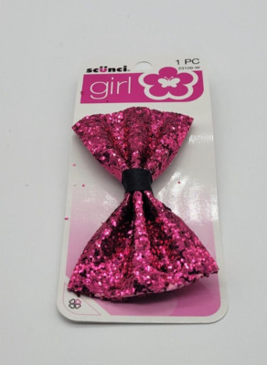 SCUNCI GIRL GLITTER PINK BOW WITH BUILT IN CLIP