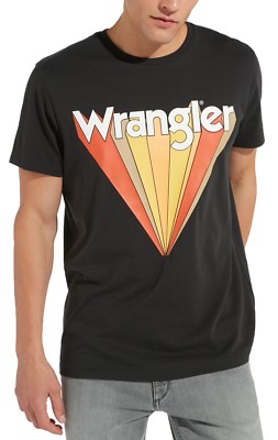 Wrangler Label Brand Logo T-Shirt Herren Rundhals Print Baumwolle Tee Faded Black