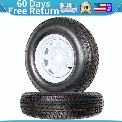 2PCS ST205/75D14 Trailer Tires and Wheels with 14" Rim 5 Lug on 4.5" 205 75