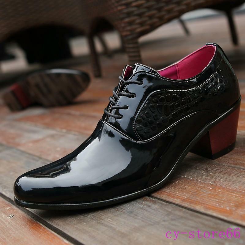 Mens Dress Formal Shoes Mid Cuban Heel Lace Up Patent Leather Oxfords ...