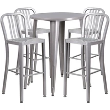 30'' Round Silver Metal Indoor-Outdoor Restaurant Bar Table Set w/ 4  Barstools