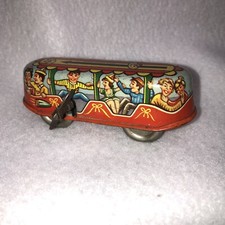 1950's Western Germany Wind-Up Tin Litho Trolley Bus Streetcar Party Bus Vintage